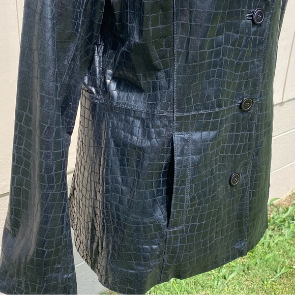 Dialogue Black Leather Jacket Croc Embossed Coat Lined Shimmer Size L Pockets - Picture 4 of 16